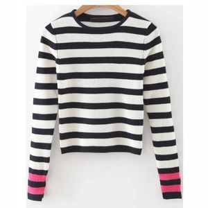 Black Striped Contrast Sleeve Crop Sweater
